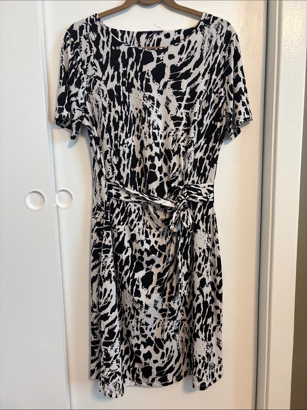 Cyrus Black and White Tie-Waist Midi Dress